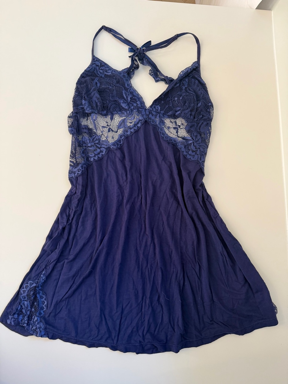 Navy Lace-Trim Night Gown